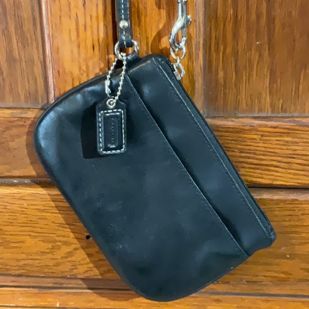 Matte Black Coach Wristlet Satin Blue Interior